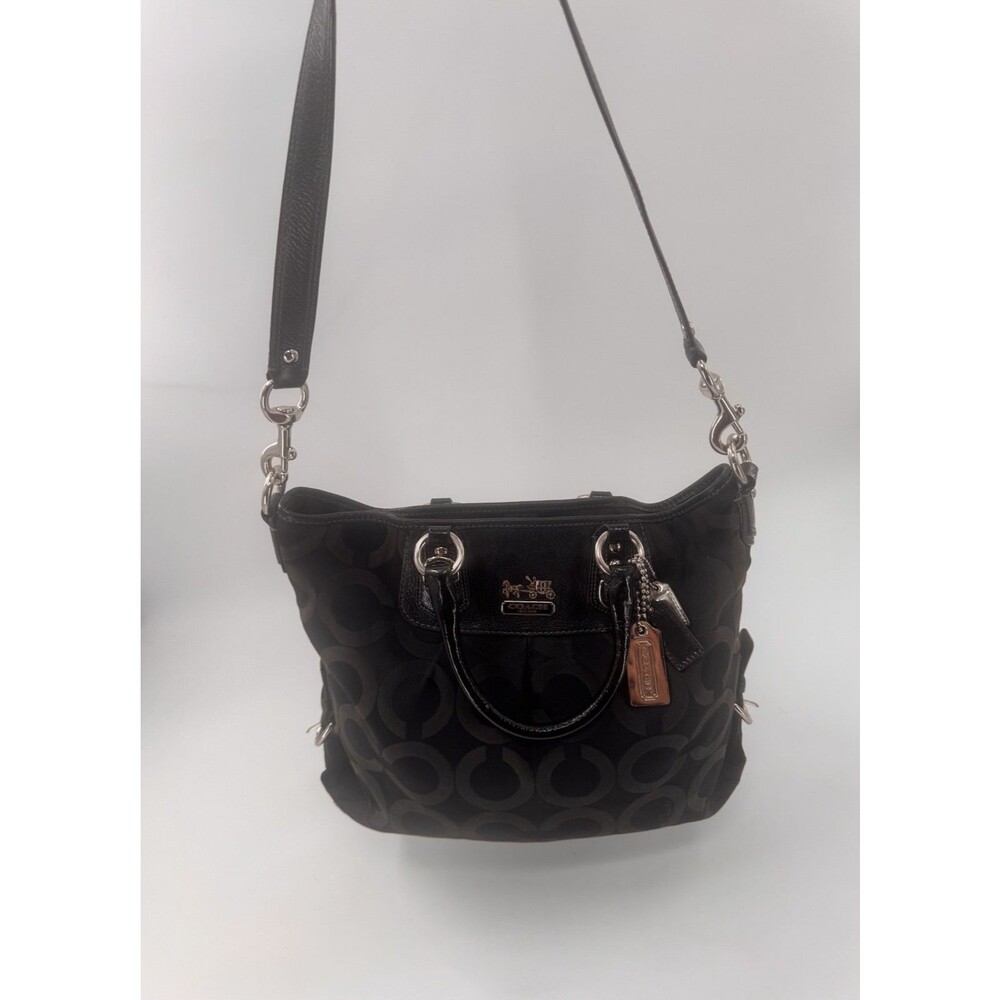 Coach 12963 Black Signature Op Art Tote Bag Shoulder Bag Purse
